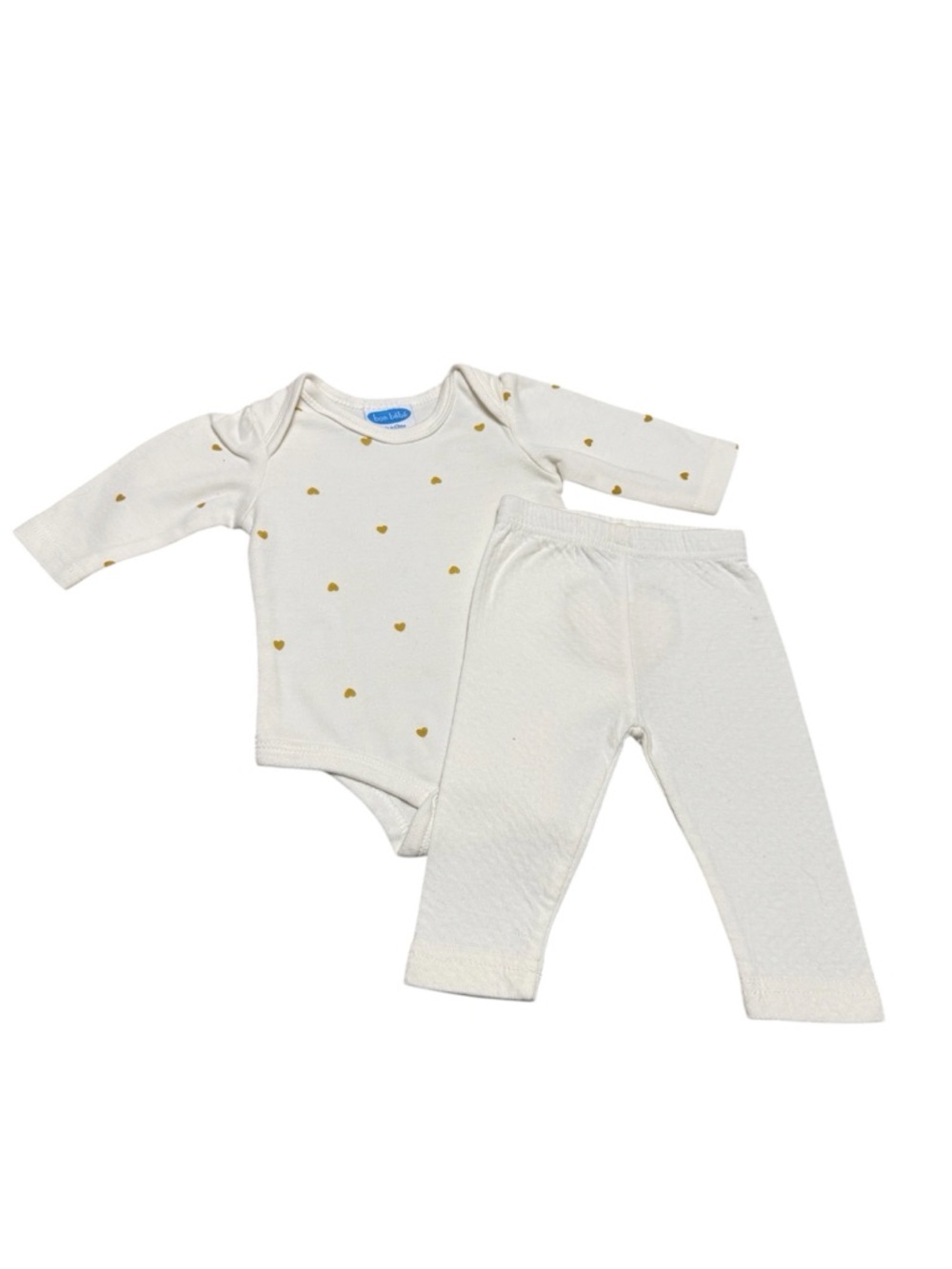 Bon Bebe Cream Long-Sleeve Onesie & Legging Set with Gold Hearts